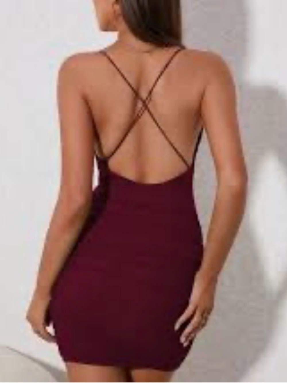 Ruched Strappy Back Burgundy Bodycon Dress super soft